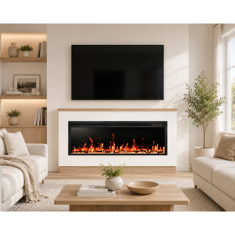 Foyer électrique 60 "avec manteau de cheminée, support pour 12 effets de flamme, 37" H x 70" W x 6" D