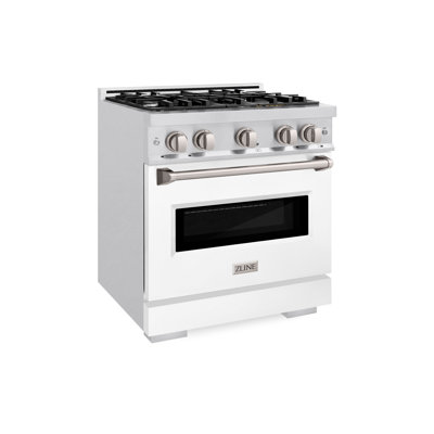 ZLINE 30 in. 4.2 cu. ft. Classic Dual Fuel Range with 4 Burner Gas Cooktop and Electric Convection Oven in Satin Stainless Steel with Door
