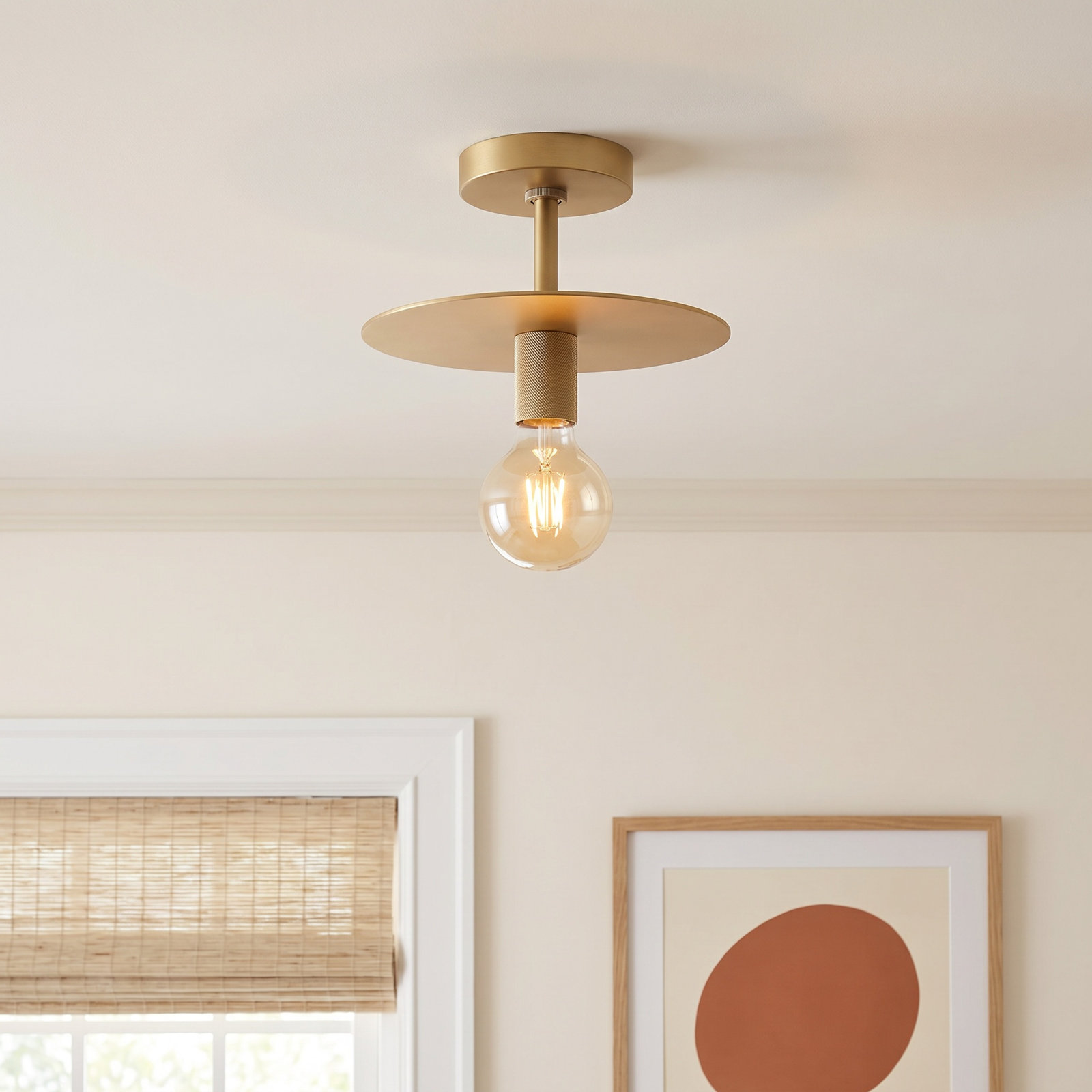 Sawvel Single Light Semi Flush Mount, Vintage Brass