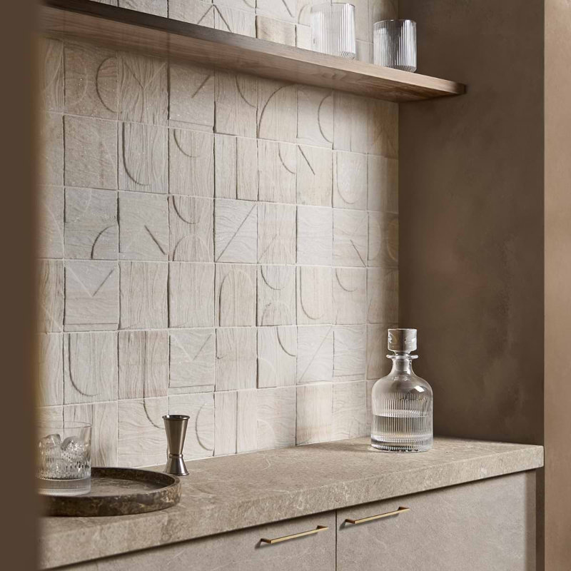 Trevino 4x4 Carved 3D Satin Basalt Stone Tile, Sabbia White