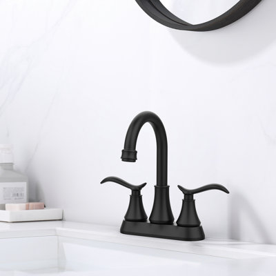 Robinet de salle de bain noir mat - 2 poignées, bec pivotant à arche haute 360 degrés avec lavabo escamotable et tuyaux d'alimentation 2 po