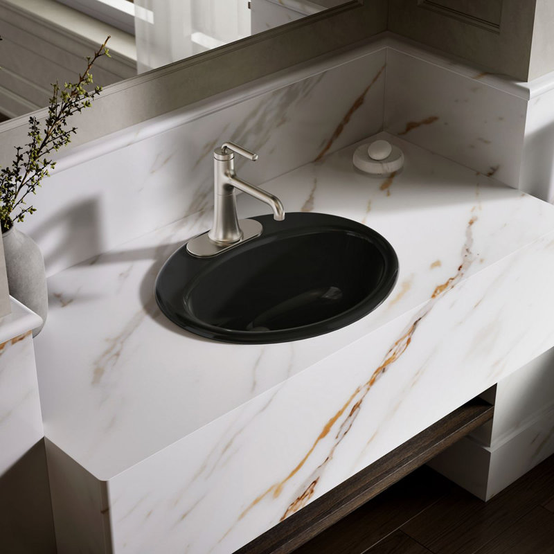 Farmington Metal Oval Drop-In Bathroom Sink with Overflow, Black