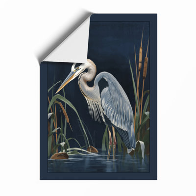 Heron in Reeds Coastal - Framed Print