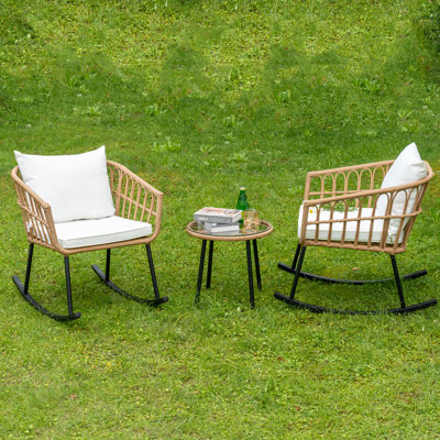 Small Patio Wicker Rocking Chairs Set Of 3, Indoor Outdoor Boho Patio Bistro Set, Handmade Rattan Conversation Furniture Set With Washable Cushions An -  Bay Isle Homeâ¢, 88F442000E1F41E482ACFE2A3ACF7E72