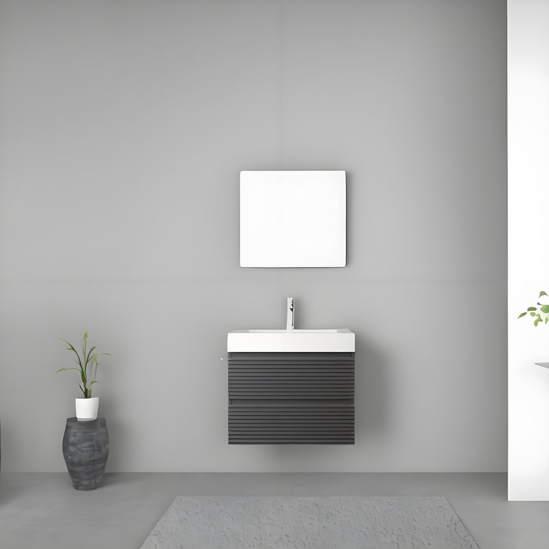 Ensemble de meuble-lavabo mural 24 po avec lavabo encastré 24 po et 2 tiroirs, lavabo encastré en contreplaqué et 2 tiroirs, lavabo rectangulaire intégré blanc