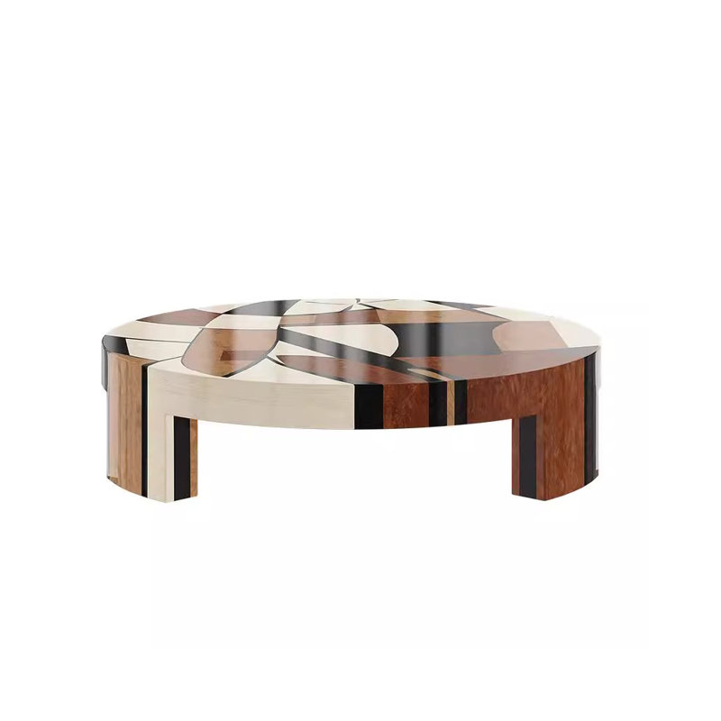 Table à thé ronde en bois massif de style moyen-antique