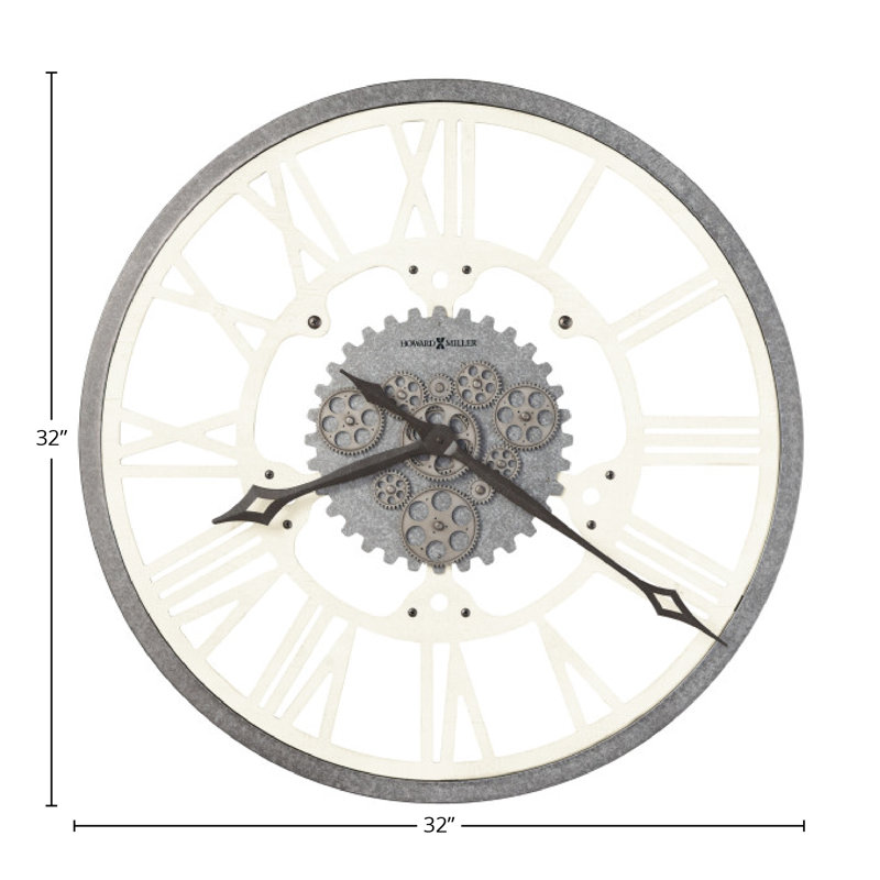Zeila Modern & Contemporary Oversized Wall Clock, Metal and Wood Frame with Moving Gears, Roman Numeral Dial