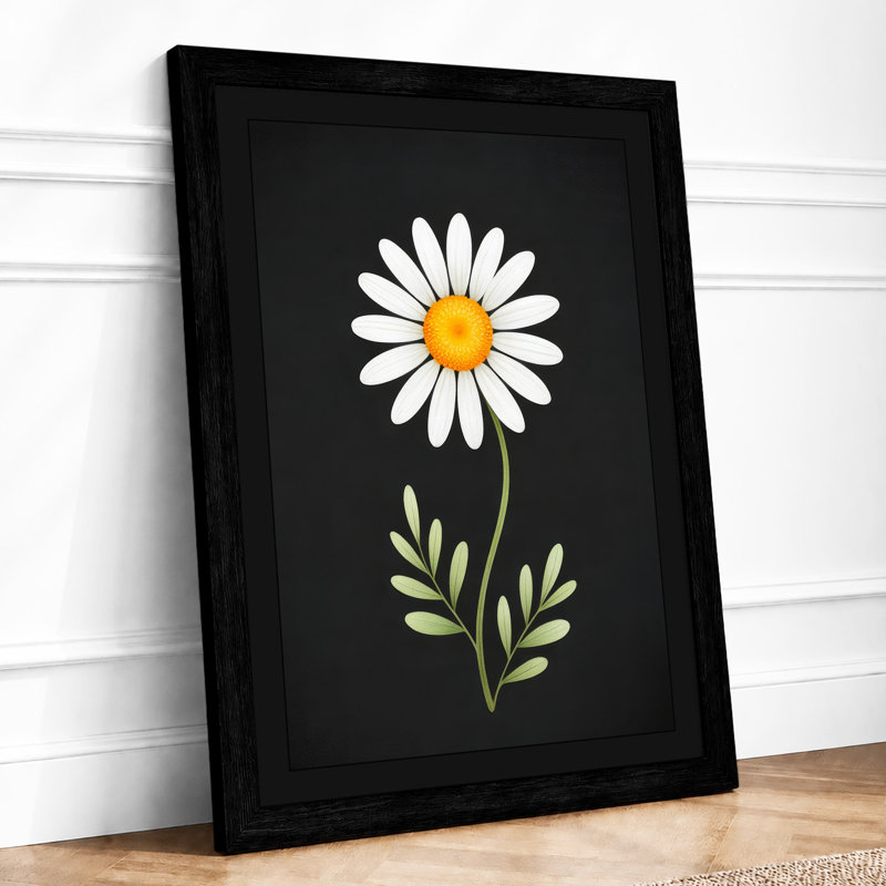 Daisy in Gold Botanical - Framed Print, A2 - 59.4 x 42.0 cm, Black