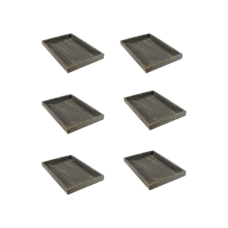 Serene Spaces Living Dark Wood Rectangle Serving Tray (Set Of 6) - 1.8" H X 18" L X 12" W - Elegant Wooden Tray For Coffee Table Decor, Serving Snacks, And Entertaining Guests