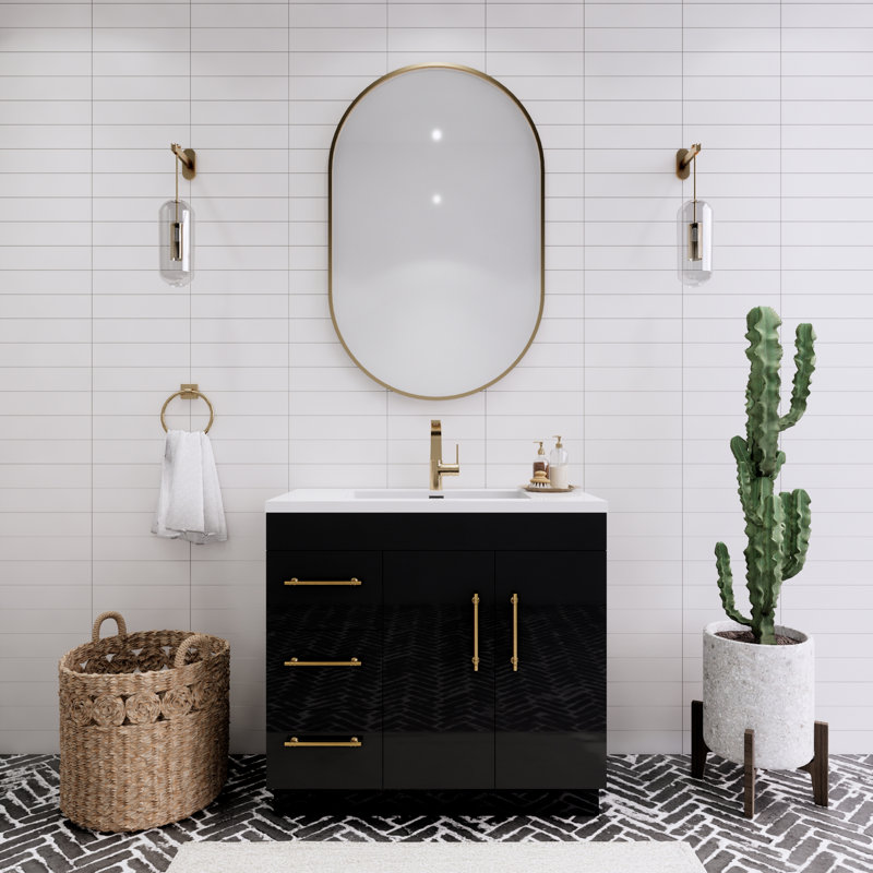 Spring Single Bathroom Vanity, Gloss Black, 36"