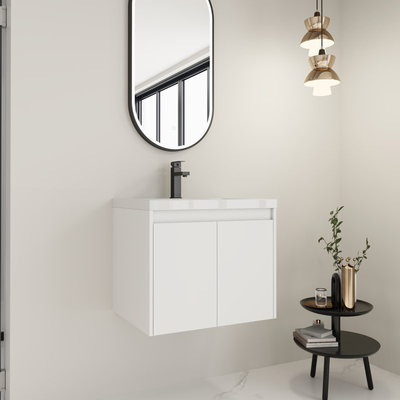 Meuble-lavabo 24 po avec lavabo en résine - Portes flottantes à fermeture en douceur