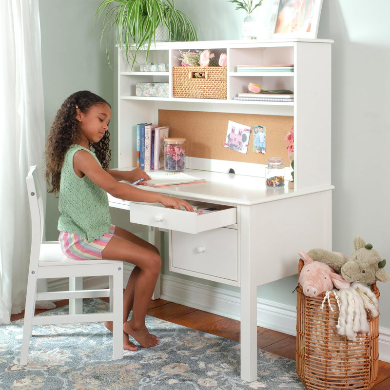 Madison Kids' Desk With Hutch And Chair - Children's Wooden Study Table With Cubbies And Drawers