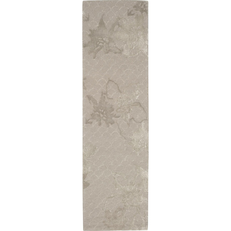 Tapis argenté touffeté à la main Stalbridge, Tapis de couloir 2 pi 3 po x 8 pi
