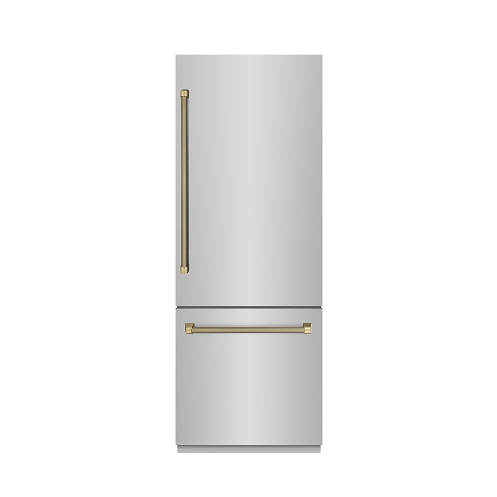 ZLINE Autograph 30 in. 16.1 cu. ft. Built-In Bottom Freezer Refrigerator with Water Dispenser and Ice Maker in Stainless Steel with Graphite Gray Inte | Fridge.com