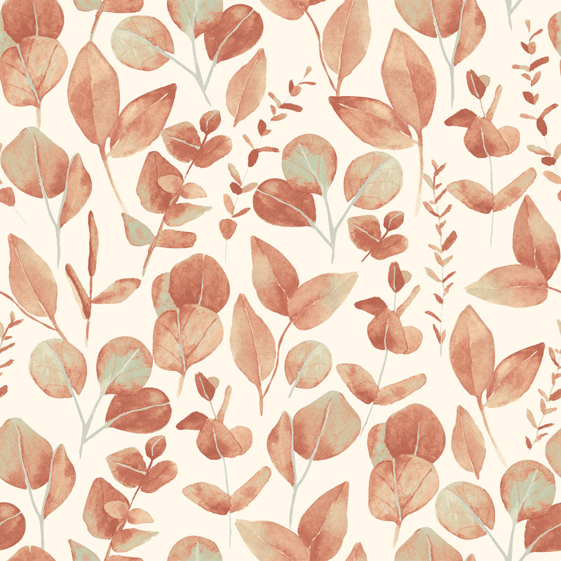 Watercolour Leaves - Oyster, Red