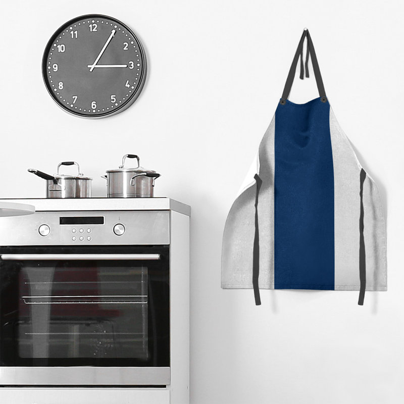 No Pattern Bib Apron, White/Navy Blue