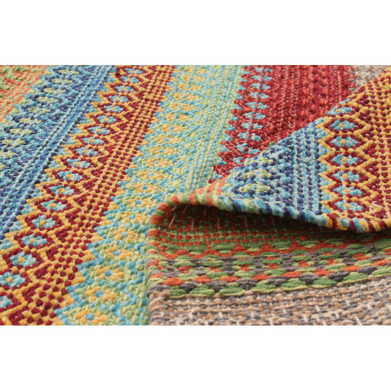 Tapis rouge / beige / bleu en laine Kilim