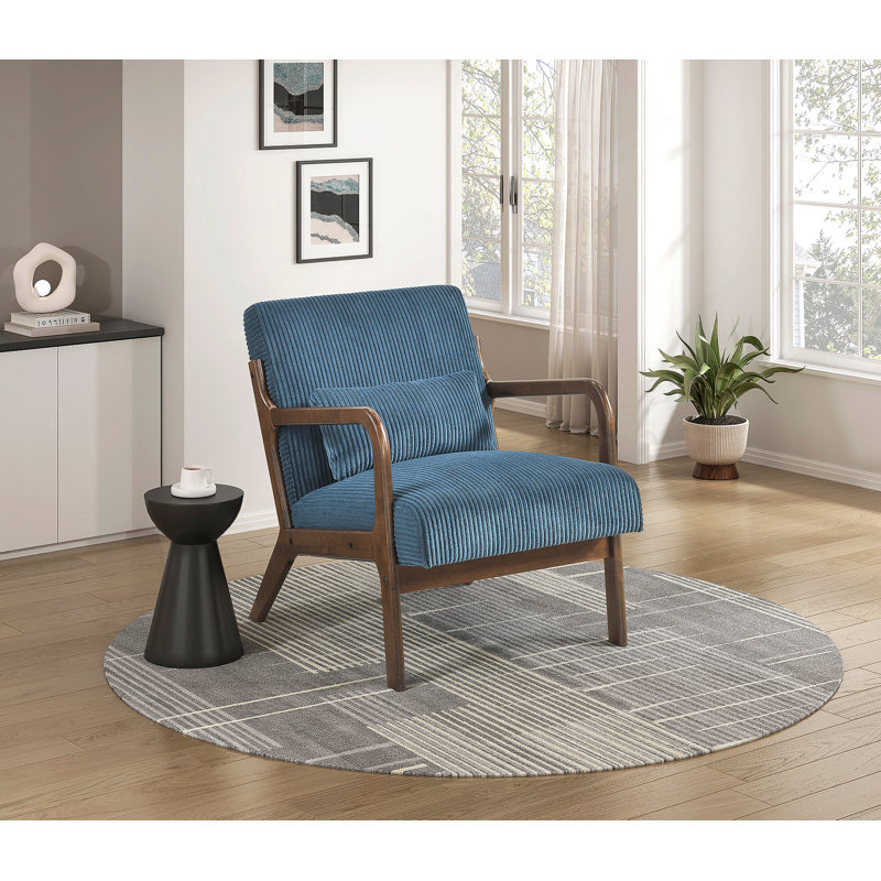 Fauteuil d'appoint moderne avec coussin en velours côtelé moelleux bleu et tissu d'ameublement 1 pièce, Bleu