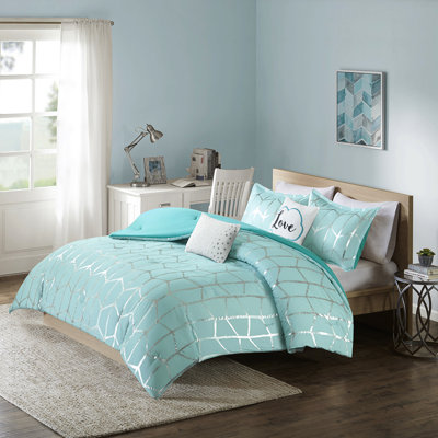 Cool Twin/twin Xl Comforter - With Silver Geometric Ornament, Filling And Theme Modern Design