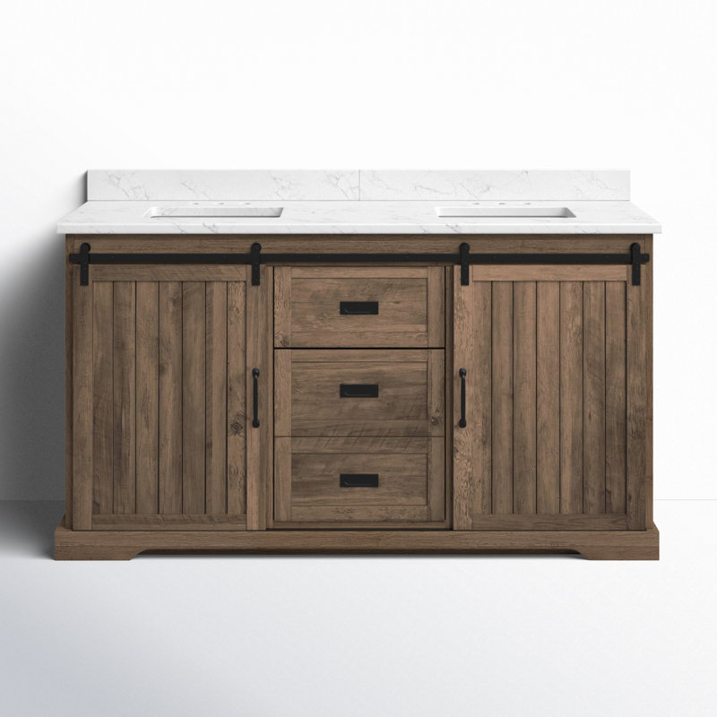 Ensemble de meuble-lavabo double 60 po Cayden, Brun cannelle