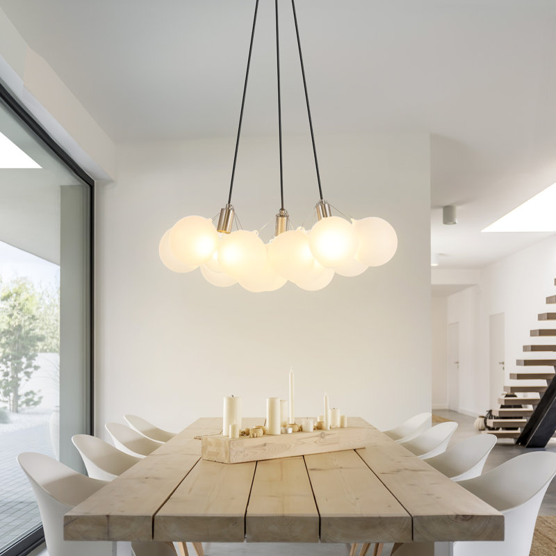 Aubrey 24" 3-Light Mid-Century Glam Frosted Glass Orb LED Chandelier