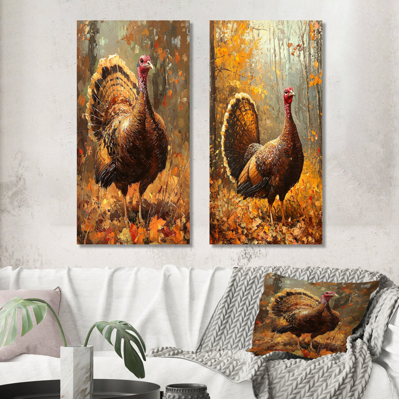 Wildwood Gobbler Turquie I - ensemble d'art mural de dinde 2 pièces, H 28 po x l 24 po, Toile tendue