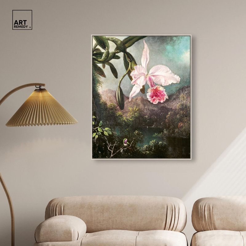 «Orchid Blossoms 1873», toile par Art Remedy, H 31 po x l 25 po, Noir, Cadre flottant