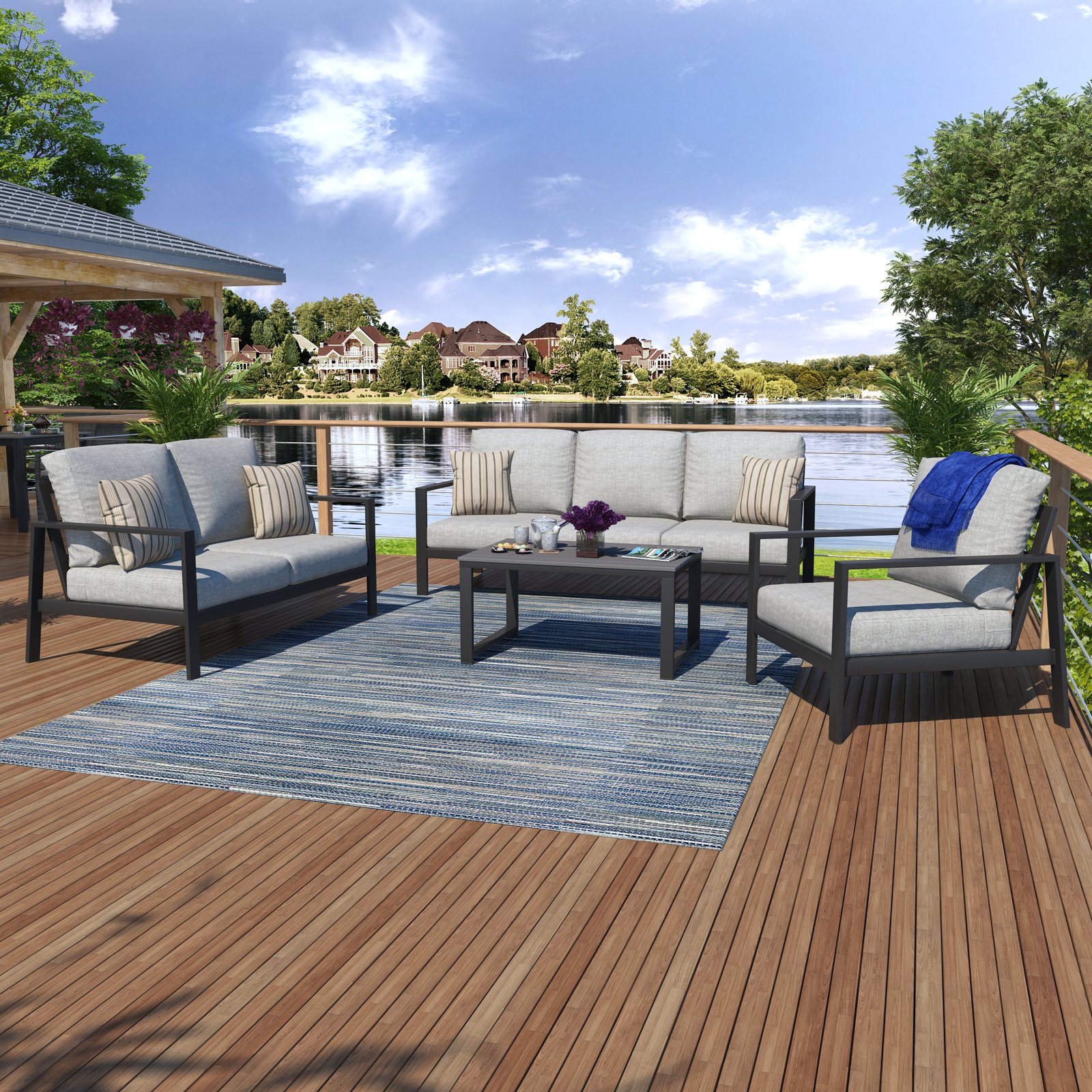 Townsend 8-Person Sunbrella® Patio Seating Group, Canvas Granite Sunbrella® Canvas, Gray