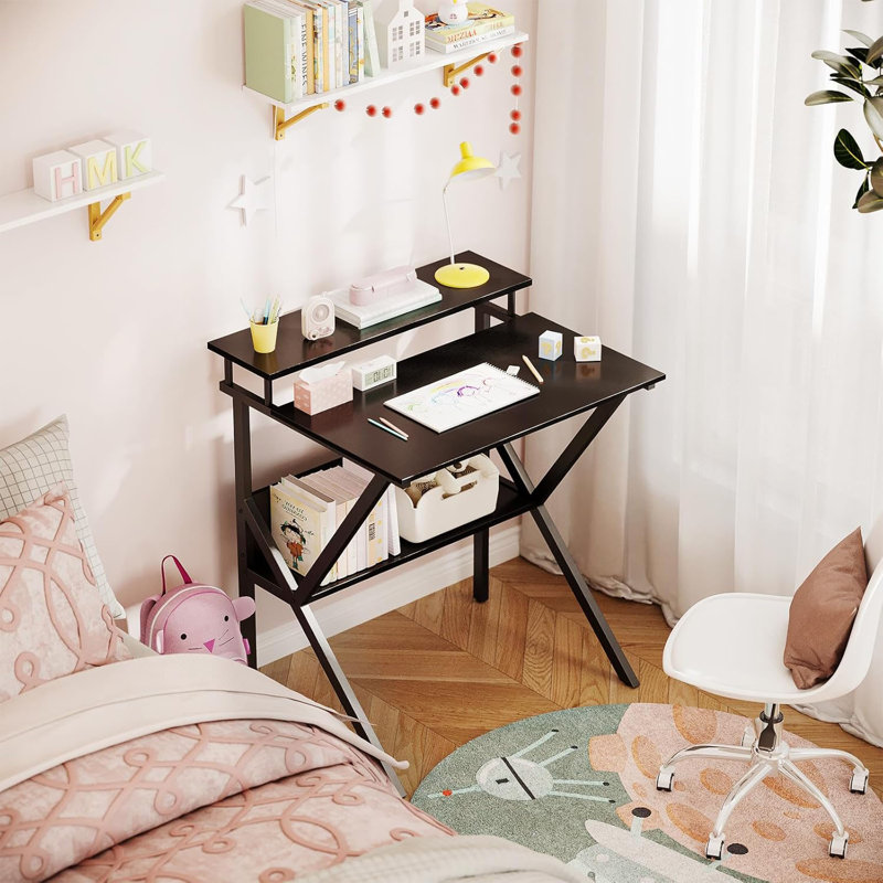 Small Desk, 27.5 Inch Small Computer Desk For Small Spaces, Compact Desk With Storage, Tiny Desk Study Desk With Monitor Stand For Home Office