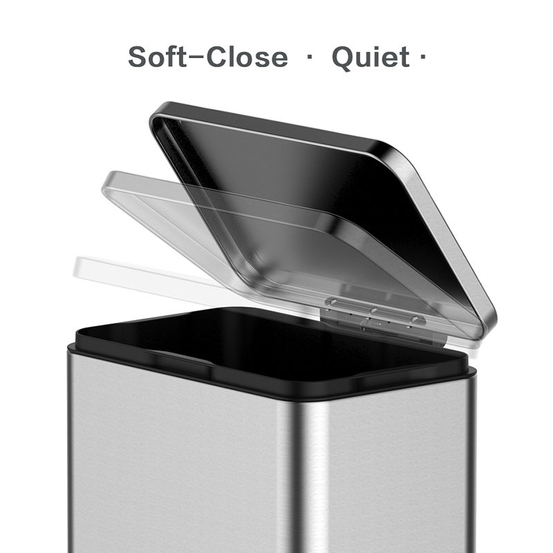 12 Gallon / 45L Rectangular Step Kitchen Trash Can with Soft-Close Lid, Silver