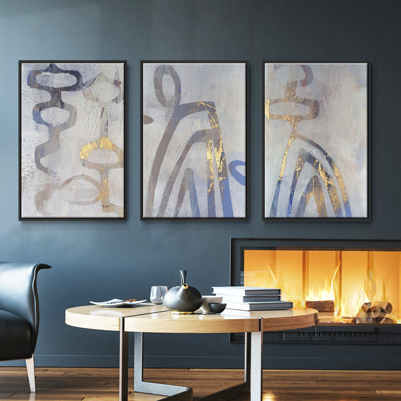 " Linx I " 3 - Pieces, Black Framed, 40" H x 78" W x 2" D