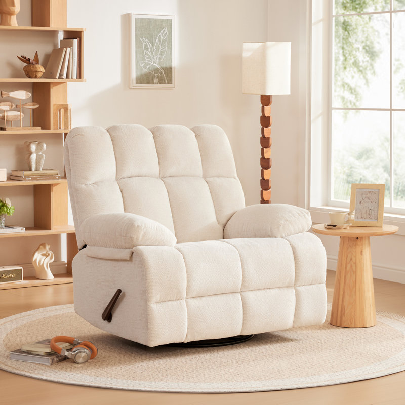 Oversized Recliner Chair 42.1'' Wide Upholstered Manual Recliner, White