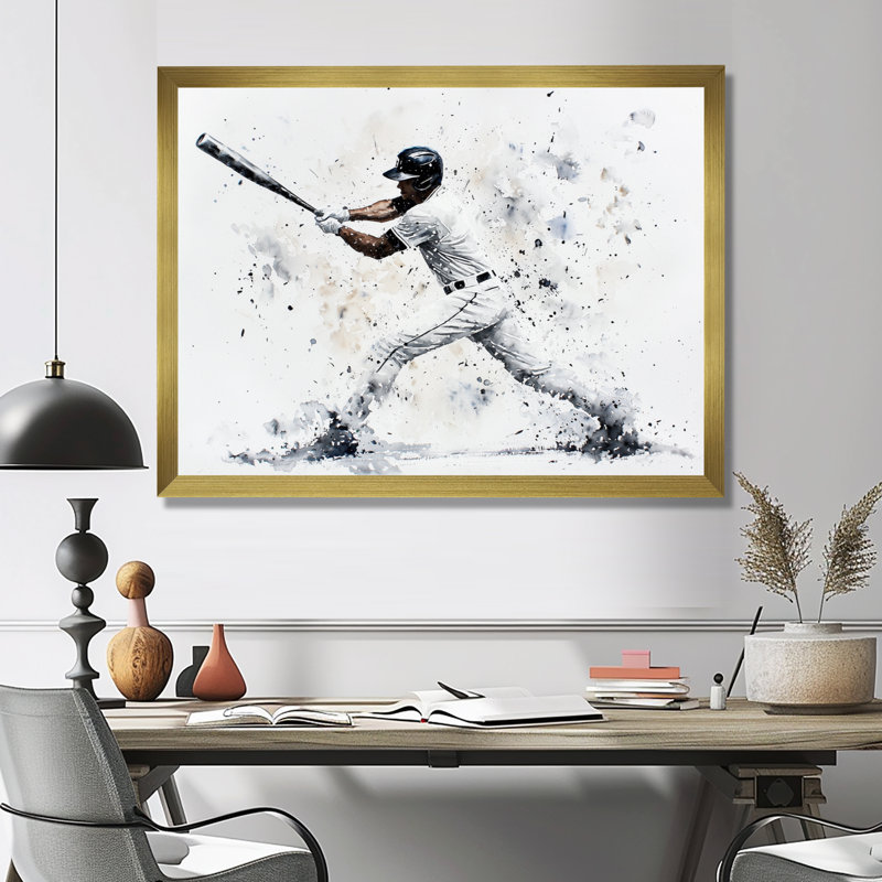 Décoration murale Minimal Baseball Swing II - Sport Baseball, H 16 po x l 32 po, Doré