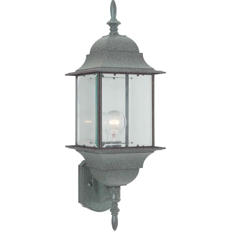 Cown 1-Light Outdoor Cast Aluminum Mottled Verde Green Wall Mount Wall Sconce Wall Lantern with Clear Beveled Glass