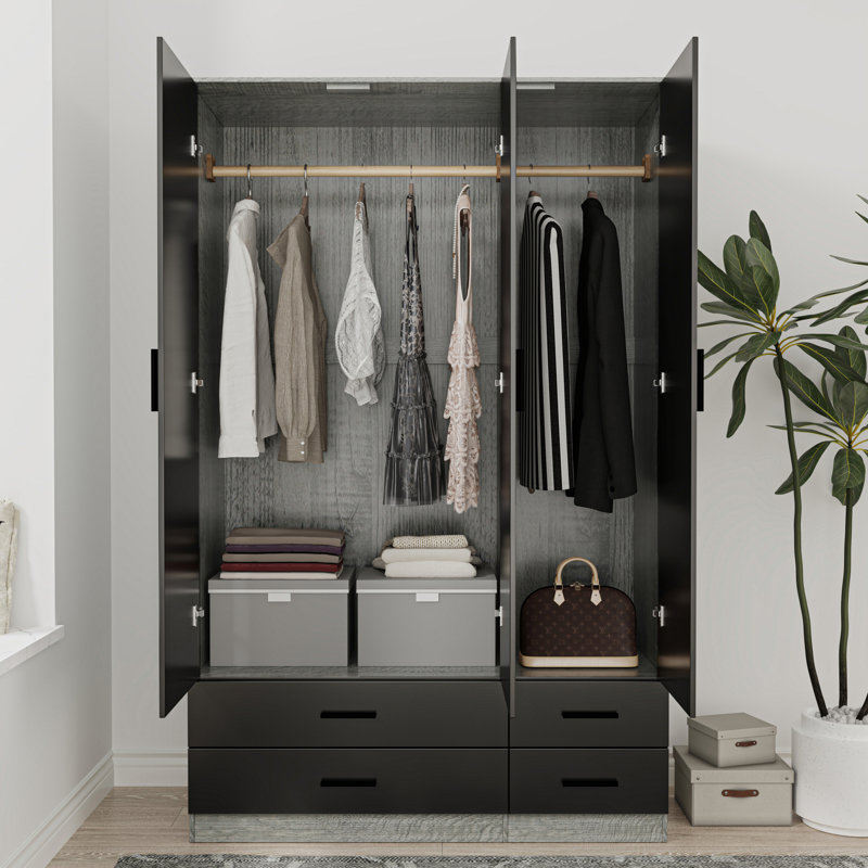 Retonia Manufactured Wood Wardrobe, Ash Grey/Black
