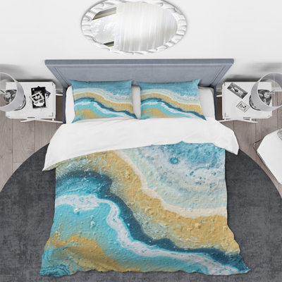 Composition abstraite en jaune et bleu VI - Ensemble de housse de couette moderne - Microfibre de polyester