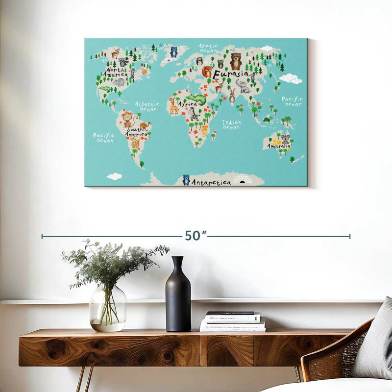 Carte du monde des animaux drôles d'Aliaz, H 24 po x l 36 po