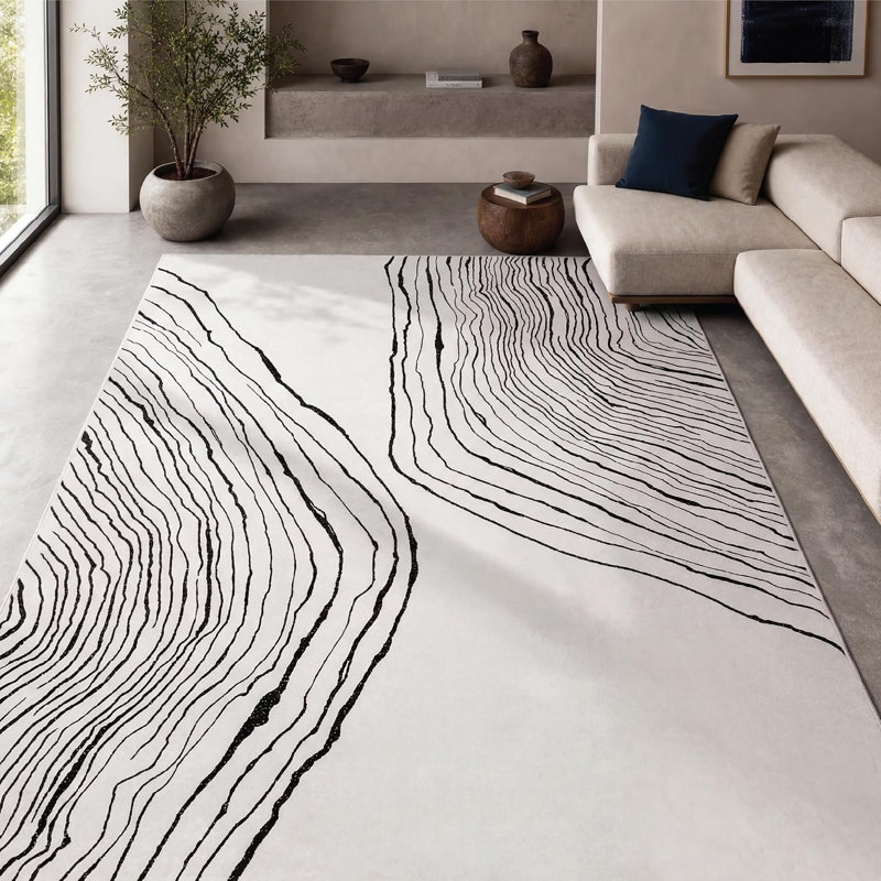  Thassos - Indoor, Machine Washable Area Rug 9' x 12' Beige Black Home Carpet, All Ages, Rectangle 9' x 12'