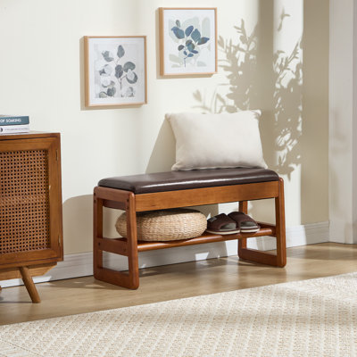 Stylish Upholstered Faux Leather Shoe Bench with Storage by Alcott Hill
