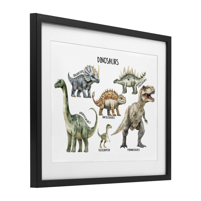 «Meet The Dinosaurs», reproduction d'art sous verre encadrée par Christine Simpson Art, H 13 po x l 16 po