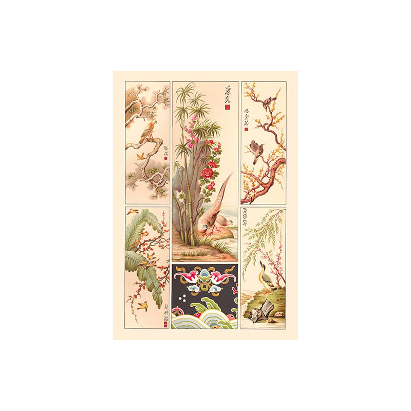 « asian oiseau panels » par auguste racinet, impression encadrée
