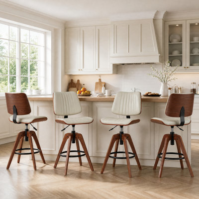 Tabouret de bar pivotant à hauteur réglable avec dossier, tabouret de comptoir moderne en similicuir pour îlot de cuisine (ensemble de 4)
