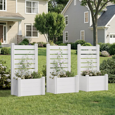 47" H x 24" W x 12" D Outdoor White PVC Planter Box with Trellis for Climbing Raised Garden Bed Set for Balcony Porch Yard