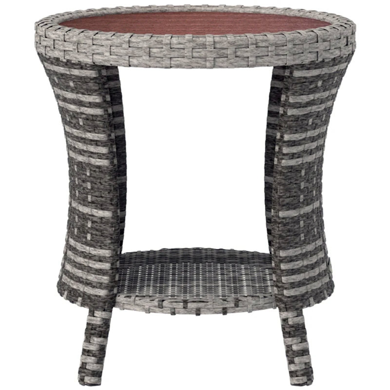 Table d'appoint, table basse d'extérieur en osier, Brun / Gris