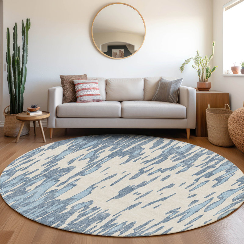 Premium Machine Washable Prisco Denim Rug, Round 8'