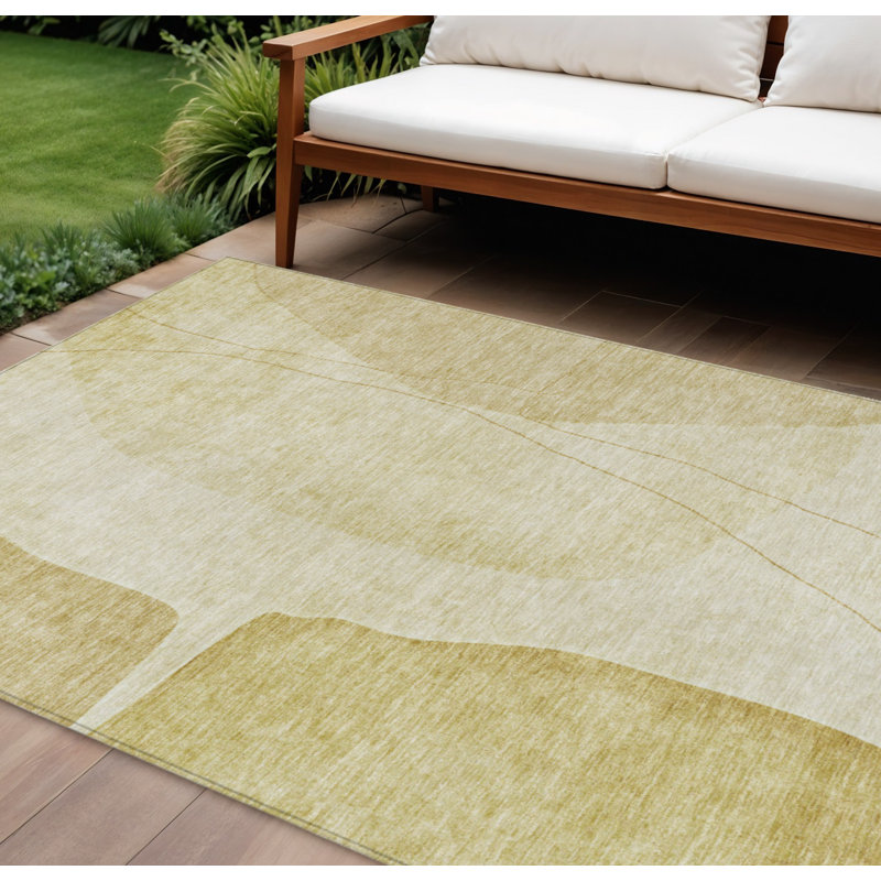Tapis intérieur lavable abstrait blé et beige 9 pi x 12 pi doré