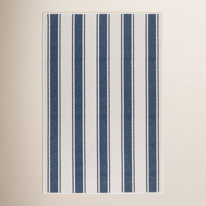 Tapis bleu rayé lavable à la machine, Rectangle 4pi x 6 pi