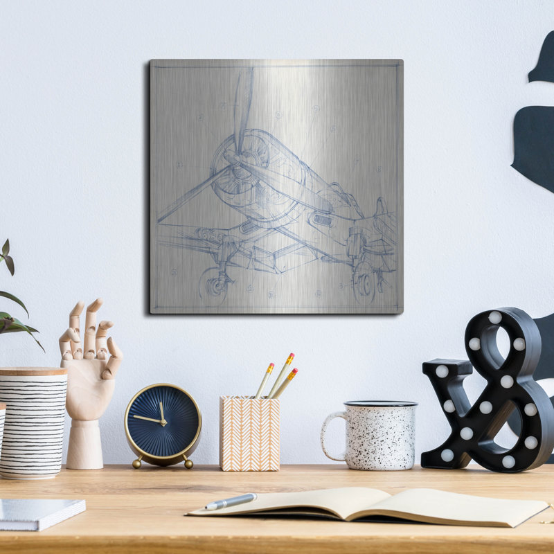 "Croquis mécanique d'avion II" par Ethan Harper, H 12 po x l 12 po