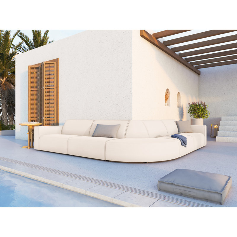 304cm Wide Wood Patio Sectional with Cushions, Light Beige