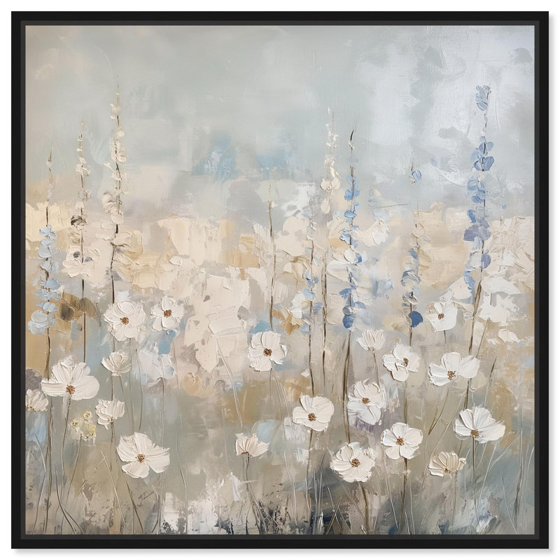 Sable Flowers I Canvas Farmhouse Floral Art by Art Remedy, 13" H x 13" W x 1.8" D, Black Floater Framed